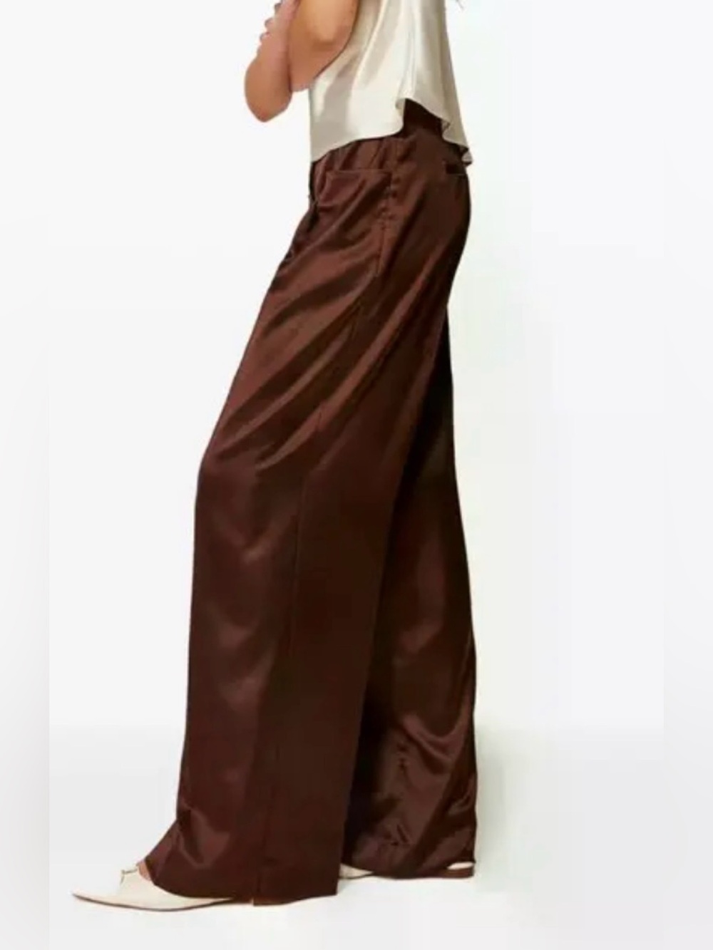 Women's Wide-Leg Trousers (Satin-y) - Brown